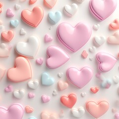 Pink and blue hearts on a white background. 3d rendering.AI.