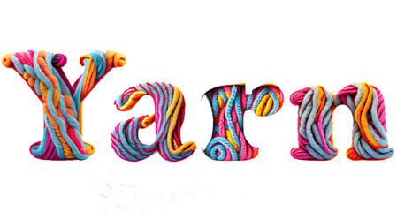 Colorful Twisted Yarn Text "Yarn" on White Background