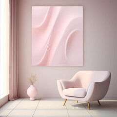 3d render of a living room, soft pink interior design