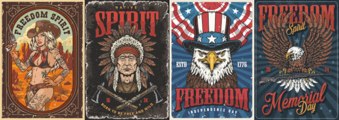 USA colorful set stickers vintage