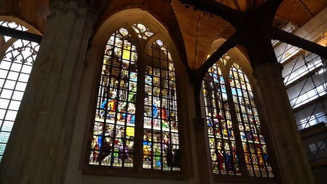 Stained glass in The Oude Kerk (English: Old Church), Amsterdam, Netherlands