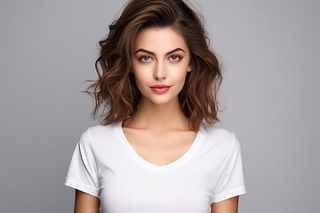 Obraz premium Woman in White Tshirt Mockup created with Generative AI