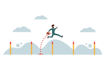 Businessman jumping over obstacles. Overcome obstacles to achieve better goals. A good businessman who never gives up and overcomes obstacles. Business concept. Vector illustration flat design style