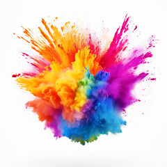Color explosion concept. Colorful Holi powder exploding on white background