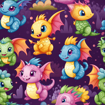 a close up of a bunch of cartoon dragon characters. generative ai. © Grapix