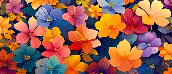 Colorful Assortment of Illustrated Flowers
