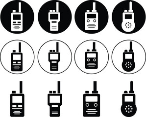 Set of Walkie talkie icons signs, logos illustration for web and mobile apps isolated on transparent background. Black Fill elements from outdoor activities concept. Portable radio transmitter symbols