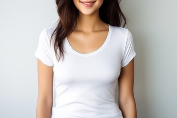 Fototapeta premium Woman in White Tshirt Mockup created with Generative AI