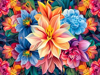Fototapeta na wymiar Vibrant Floral Tapestry Illustration