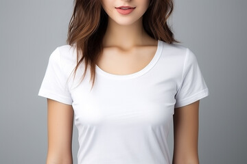 Fototapeta premium Woman in White Tshirt Mockup created with Generative AI