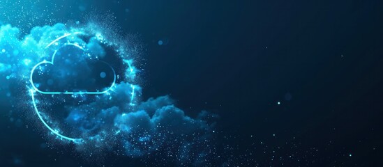 Blue digital cloud computing logo with particle ring circle , futuristic abstract background, illustration