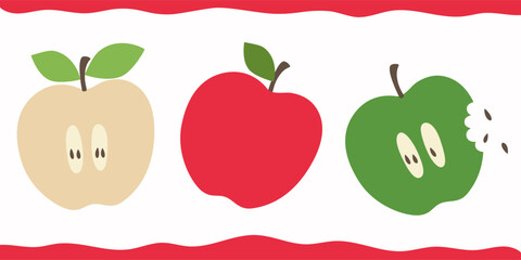 Fruit flat minimal illustration.Banner with juicy apples.