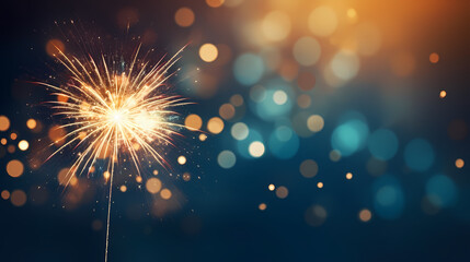 Fototapeta premium Happy New Year, burning fireworks with bokeh light background