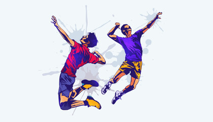 vector illustration of a volleyball athlete with a jumping smash action. colored silhouette style design, grunge. volleyball national sports day celebration design concept. national sports day