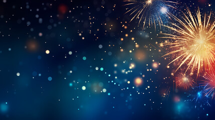 Fototapeta premium Happy New Year, burning fireworks with bokeh light background
