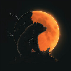 bear, moon, yin and yang, orange