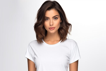 Obraz premium Woman in White Tshirt Mockup created with Generative AI
