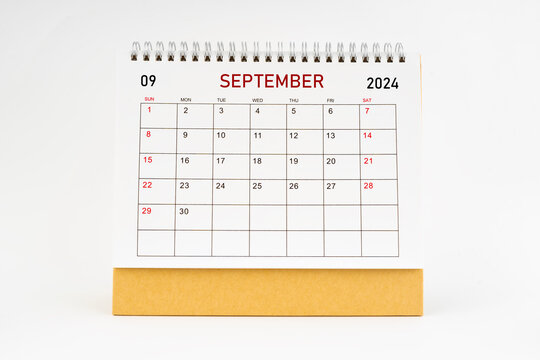 September 2024 desktop calendar isolated on white background.