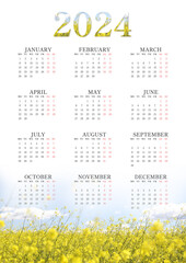2024 Spring Theme A4 English calendar with a simple minimalist design in vertical format, good for office desk, business, and personal use