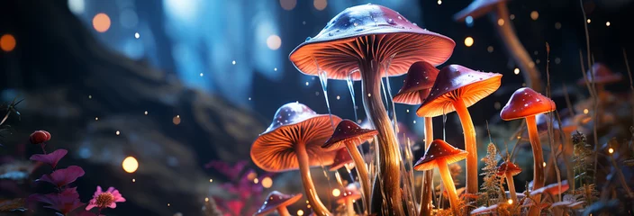 Tuinposter Sprookjesbos beautiful magic mushrooms in the forest. fairy forest