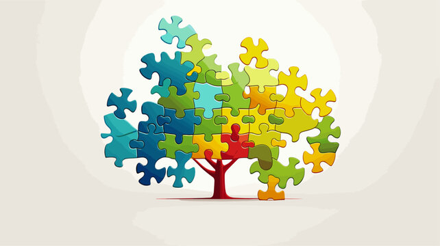 Abstract puzzle pieces fitting together to form a wellness symbol representing the holistic nature of health .simple isolated line styled vector illustration