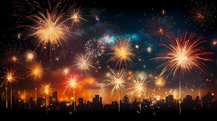 Beautiful creative holiday background with fireworks and sparkles