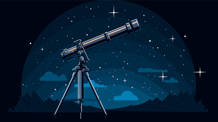 Telescope with constellations forming educational symbols connecting learning to the vast universe .simple isolated line styled vector illustration