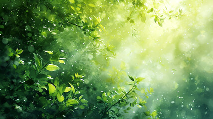 Abstract representation of a springtime landscape with fresh greenery and a gentle breeze