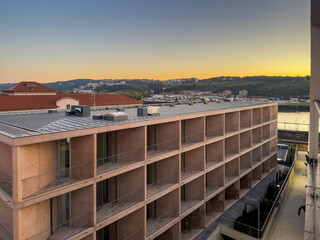 Modern building in the city of Coimbra. At the end of the day.