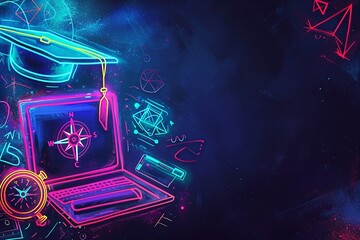 Neon Sketches on Modern Digital Blackboard

