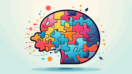 Abstract brain with puzzle pieces signifying the cognitive benefits of engaging in challenging mental activities .simple isolated line styled vector illustration