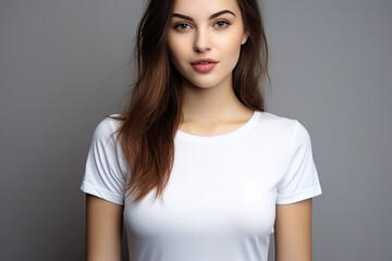 Fototapeta premium Woman in White Tshirt Mockup created with Generative AI