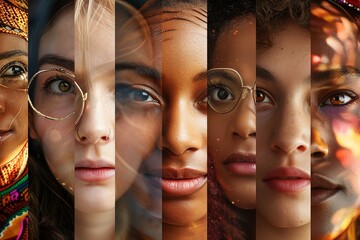 Global Femininity: Diverse Women's Faces Mosaic

