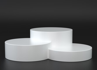 Empty white 3d podium luxury platform scene modern background of product presentation pedestal stage or blank studio template stand minimal display and cosmetic art showcase on dark showroom backdrop
