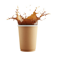 falling disposable paper cup with coffee splash