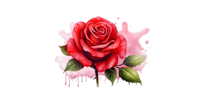 Happy valentines, watercolor red rose painting for valentines on PNG background