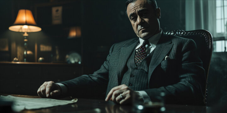 Confident man in luxury vintage style interior. Godfather