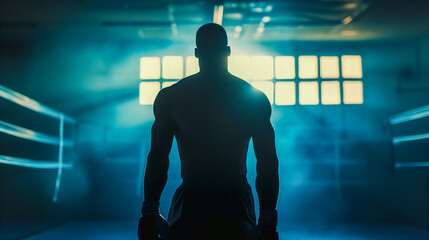 Silhouette of a Boxer in the Intensity of Training: Shadows and Strive