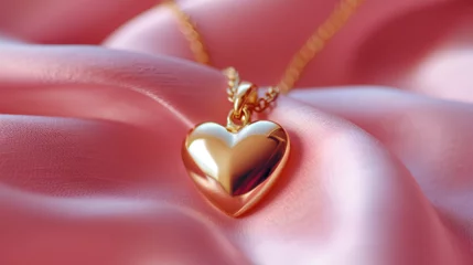 Fotobehang golden smal unique Heart pendant on beautiful background, generative ai © Chaman