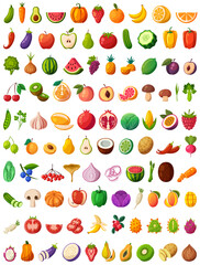 Large set of fruits and vegetables