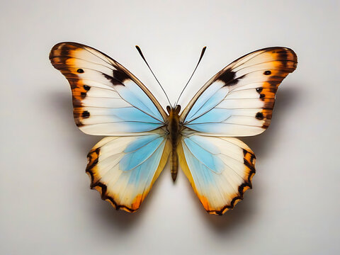 Colorful butterfly isolated on white macro close up photo and white butterfly digital illustration ai