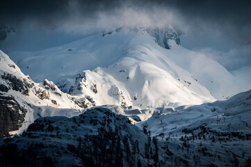 Obraz premium Snow on Mount Canin and Montasio. Spring snow