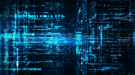 Code, internet and big data connection for cloud storage, artificial intelligence and coding. Blue, matrix and network connectivity for ai algorithm, quantum computing and communication background