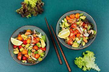Vegetable salad with seafood.