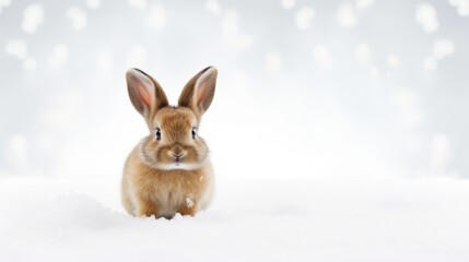 easter bunny on snow on white background