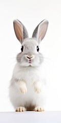 Obraz premium Peeking Funny Rabbit Standing on Hind Legs - Easter Pet Isolated on White Background