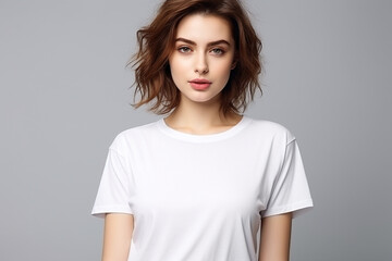 Obraz premium Woman in White Tshirt Mockup created with Generative AI