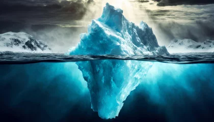 Fototapeten Iceberg drifting in the ocean. Global warming and underwater risk concept. Generative Ai. © Alberto Masnovo
