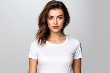 Fototapeta premium Woman in White Tshirt Mockup created with Generative AI