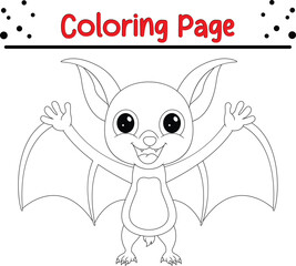 cute bat coloring page for kids. Black and white vector animals for coloring book